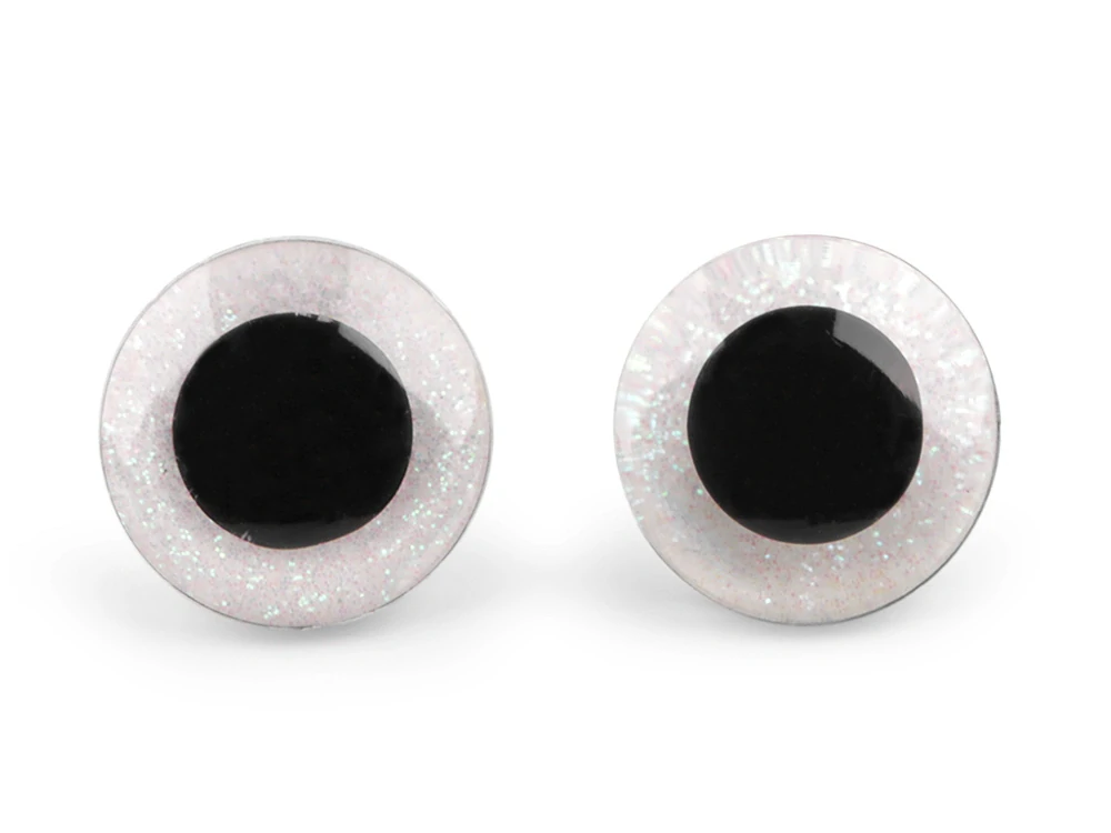 Oči pro macrame sovu 25mm bílé glitrové