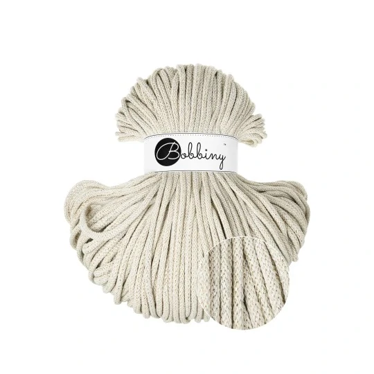 Bobbiny Premium 5 mm Shiny Cashmere Beige – bavlněná šňůra 100 m | Macramé a háčkování