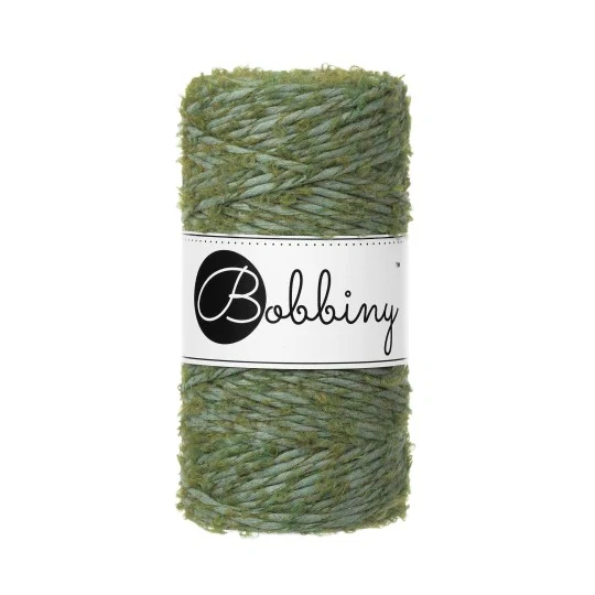 Bobbiny Bouclé 3 mm - macramé šňůra s alpakou, 100 m - Eucalyptus Green