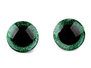 Oči pro macrame sovu 25mm zelené glitrové