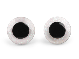 Oči pro macrame sovu 25mm bílé glitrové