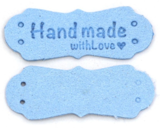 Cedulka Hand made with love, umělá kůže - modrá