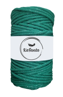 Bavlněná šňůra KaFanta 5 mm - zelená se stříbrnou nitkou